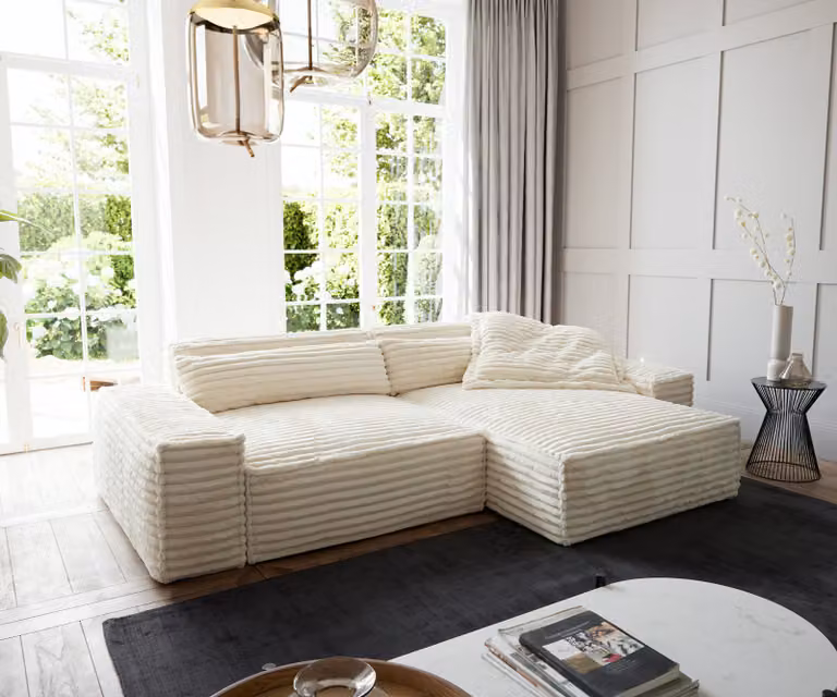 DELIFE Hoekbank Sirpio XL Beige Corduroy met Variabele Recamiere B: 266 cm, D: 173 cm, H: 71 cm