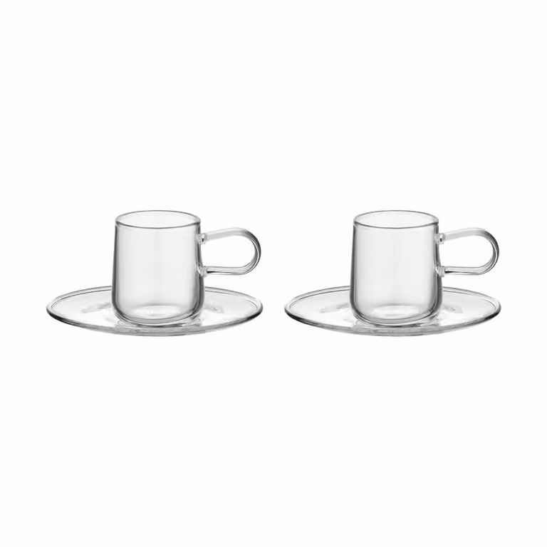 Kosta Boda Viva espressokopje met schotel 8 cl 2-pack Transparant
