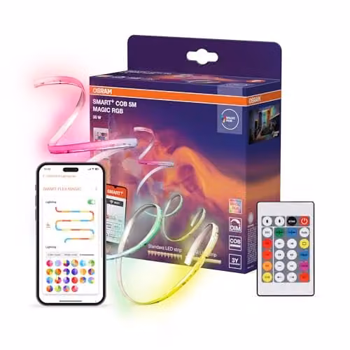 Osram Smart WiFi COB decoratieve RGB LED-strip met homogeen lichteffect, dimbaar, siliconen, 5 m