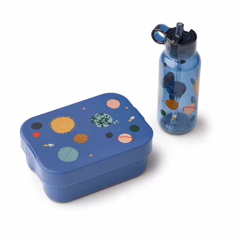 Liewood Chelsey bedrukte lunchbox set van 2 delen Universe-Classic navy