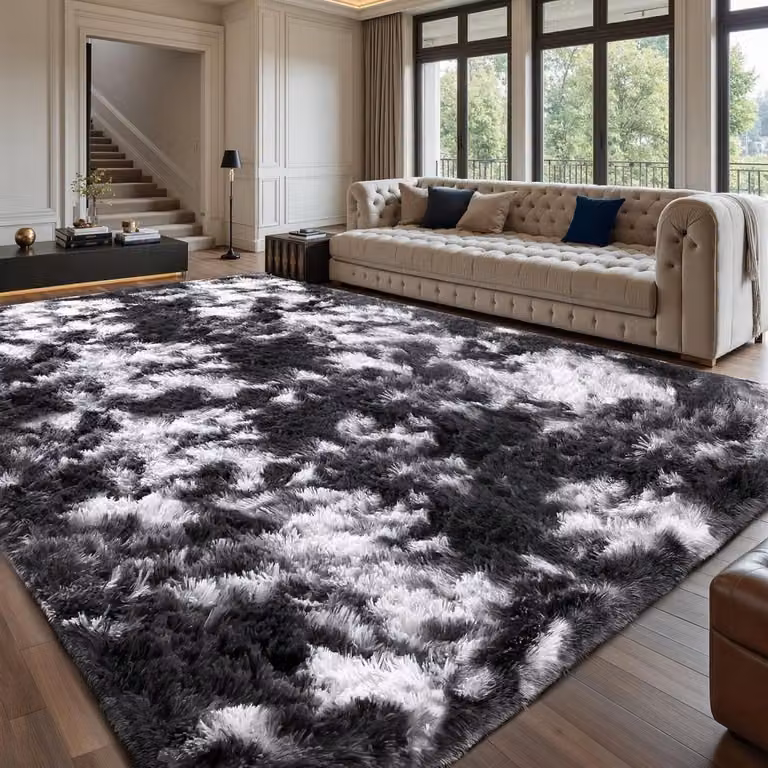 Modern Abstract Vloerkleed voor Woonkamer en Slaapkamer - Zwart Wit Grijs - 300 x 425 cm