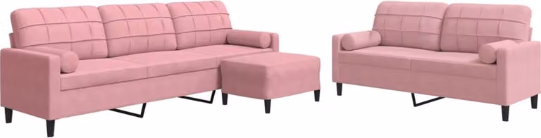 vidaXL 3-delige moderne loungeset met kussens en bolsters in roze fluweel