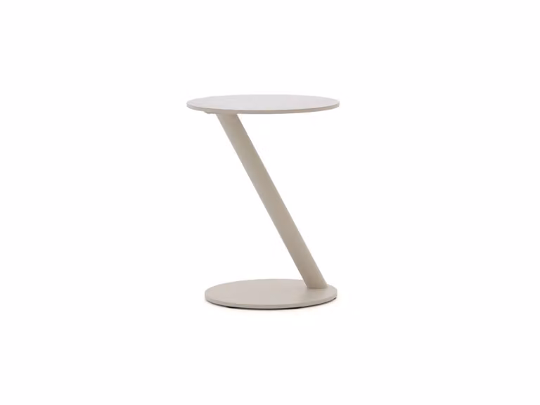 Bellagio Bijzettafel voor in de tuin, Rond, Beige, Sintered Stone en Aluminium