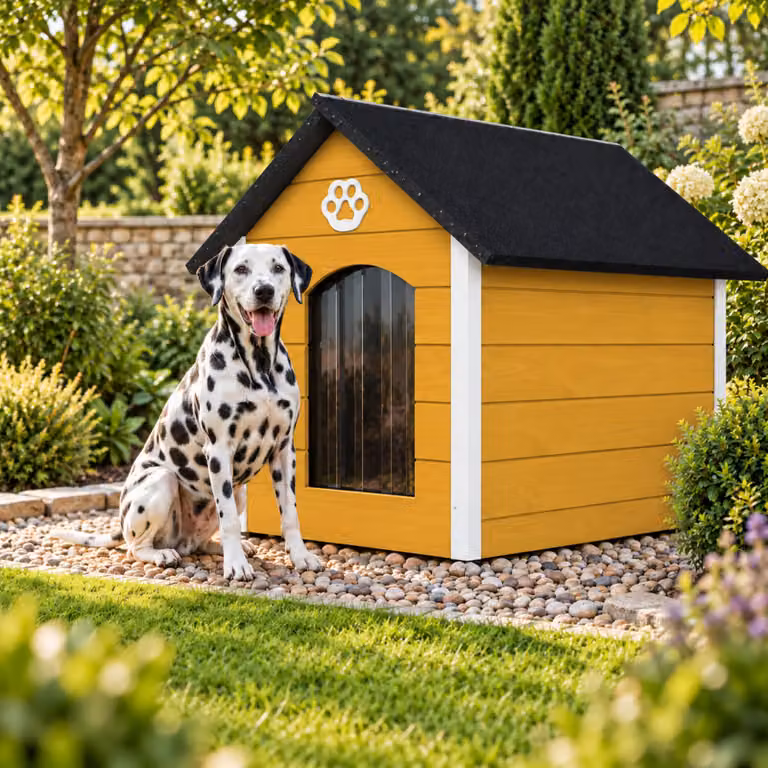 QLS Hondenhuis XL Geïsoleerd Hout voor Buiten Kleur Honing-wit Model 9072 B/D: 104 x 74 cm