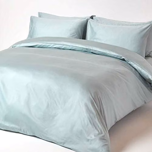 Homescapes 3-delig beddengoedset van 100% biologisch katoen met 400 draaddichtheid, dekbedovertrek 200 x 200 cm en 2 kussenslopen 48 x 74 cm, blauw/lichtblauw