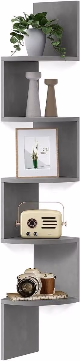 Duifgrijs Zigzag Hoekplank Wandplank voor Woonkamer, Slaapkamer of Kantoor - H x B x D: 126 x 20 x 20 cm