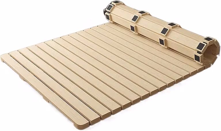 Opvouwbaar Tatami Bedframe van Massief Hout in Natuurlijk Kleur, B/D: 60 x 150 cm
