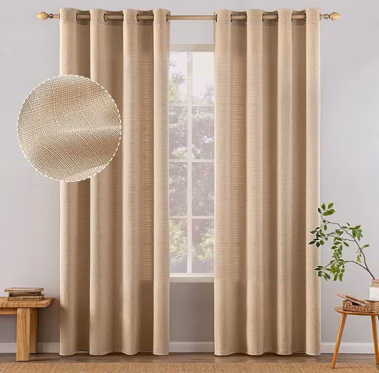 Miulee Set van 2 Linnenlook Voile Gordijnen, Semitransparant, Kaki, B/D/H: 140 x 225 cm