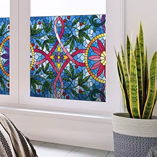 Ondoorzichtige privacy raamfolie met lianen en bloemen voor ramen en douchedeuren, 40 x 100 cm
