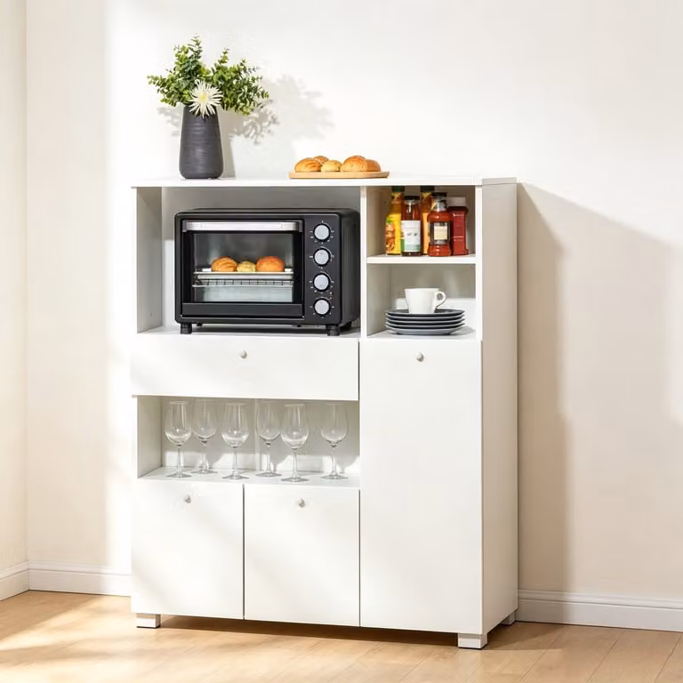 Modern Sideboard met open vakken - Wit - B: 90 cm, D: 40 cm, H: 120 cm