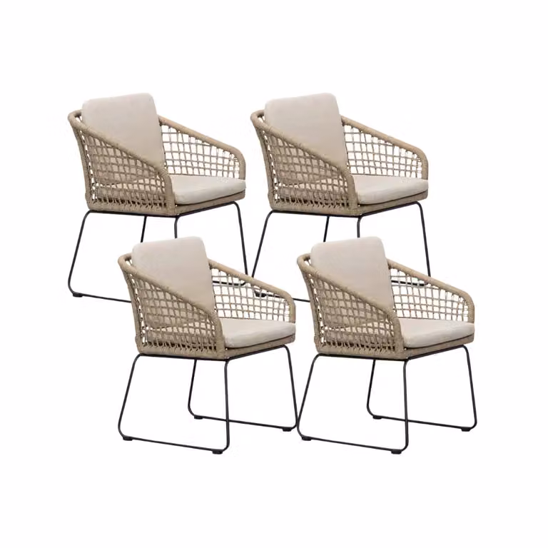 Tulum dining tuinstoel set van 4 met touw en RVS in Sahara Dust