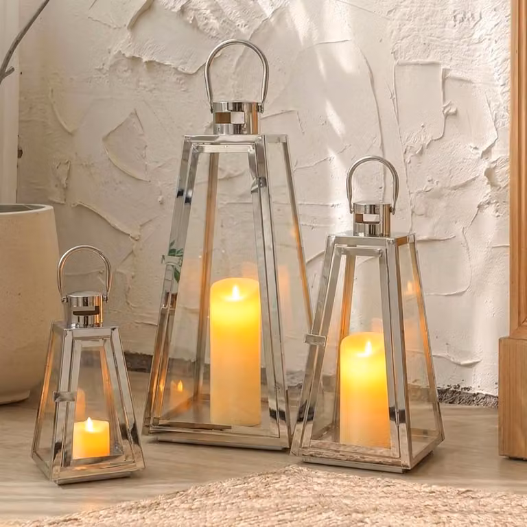 Lantaarn Set Zilver - Metalen Kaarsenhouder voor Sfeerverlichting Binnen - Set van 3 Maten