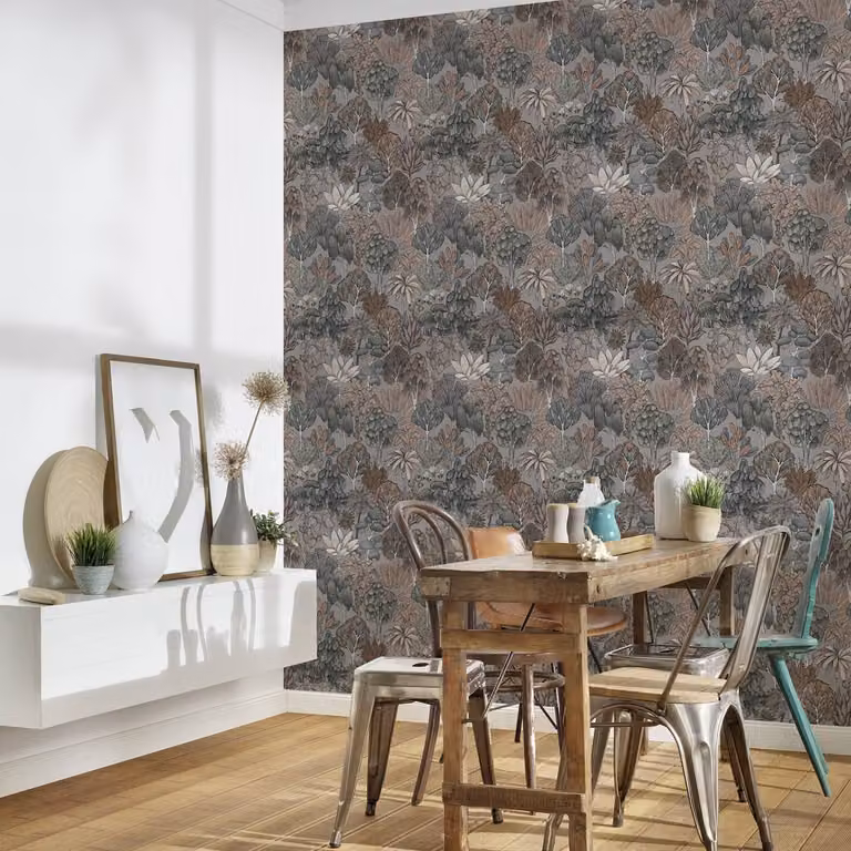 home24 Vliesbehang Jungle II Grijs 53 x 1005 cm