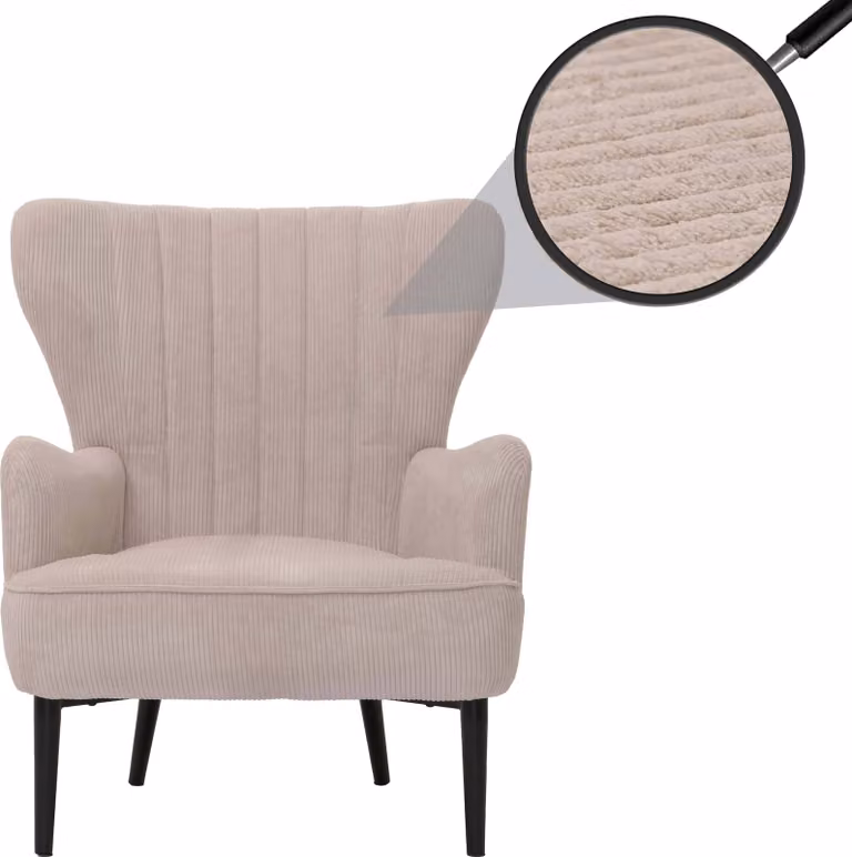 Mendler Loungestoel HWC-K37 Retro Oorfauteuil Beige