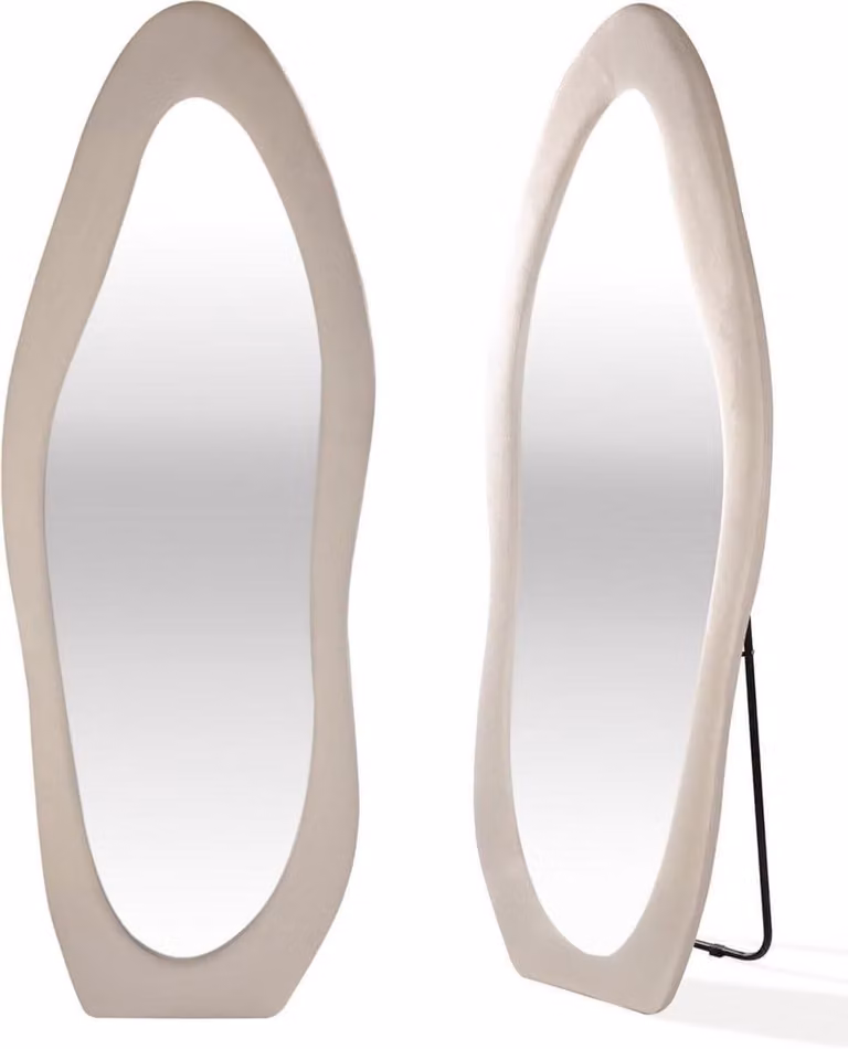 Gestoffeerde Staande Spiegel Passpiegel Suede Wit - 60 x 160 cm