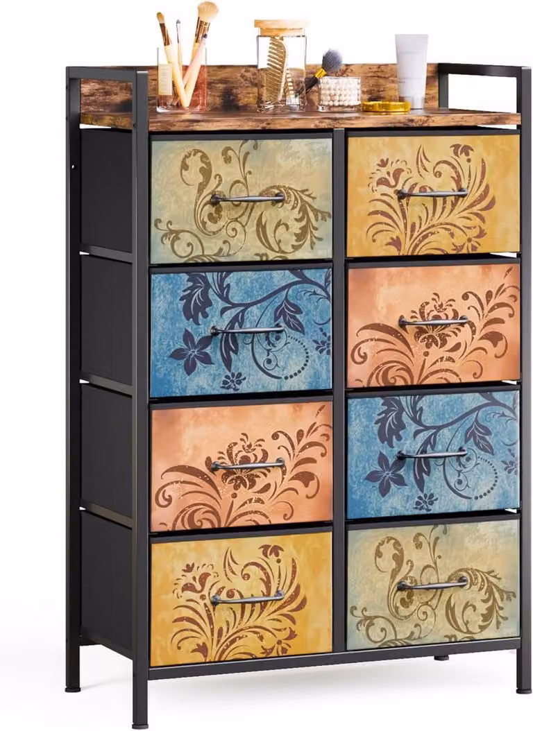 Vintage Ladekast met 8 Lades - Opbergmeubel voor Woonkamer, Slaapkamer of Hal - B/D/H: 66.5 x 30 x 105.5 cm
