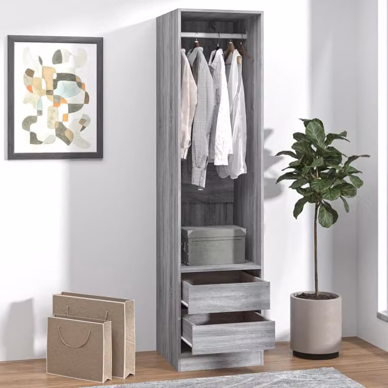 Klassieke Garderobe Ladenkast voor Kleding in Grijs met Grote Opbergruimte B/D/H: 50 x 50 x 200 cm