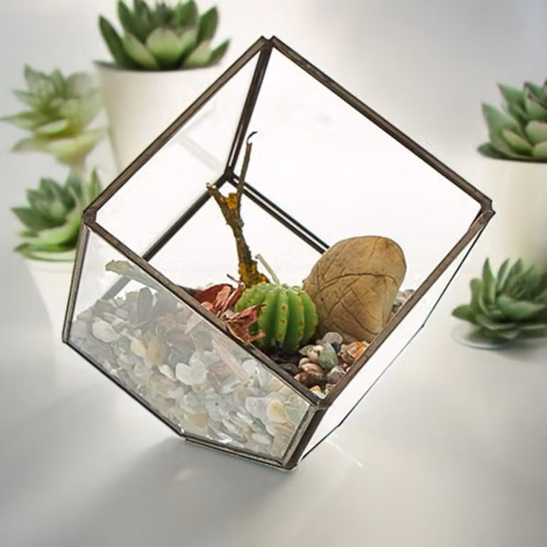 Ancient Wisdom hangend glazen terrarium in kubusvorm