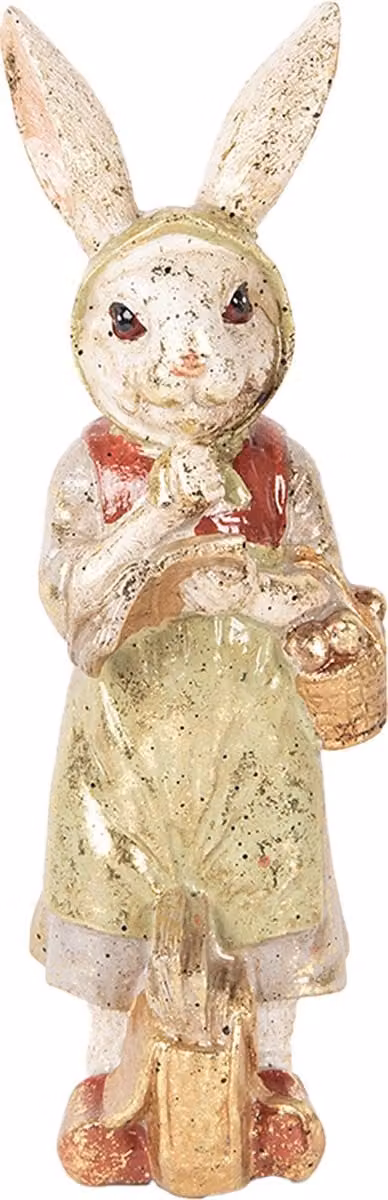 Clayre & Eef Decoratie Beeld Konijn Beige Groen Kunststof H x B x D: 21 x 7 x 6 cm