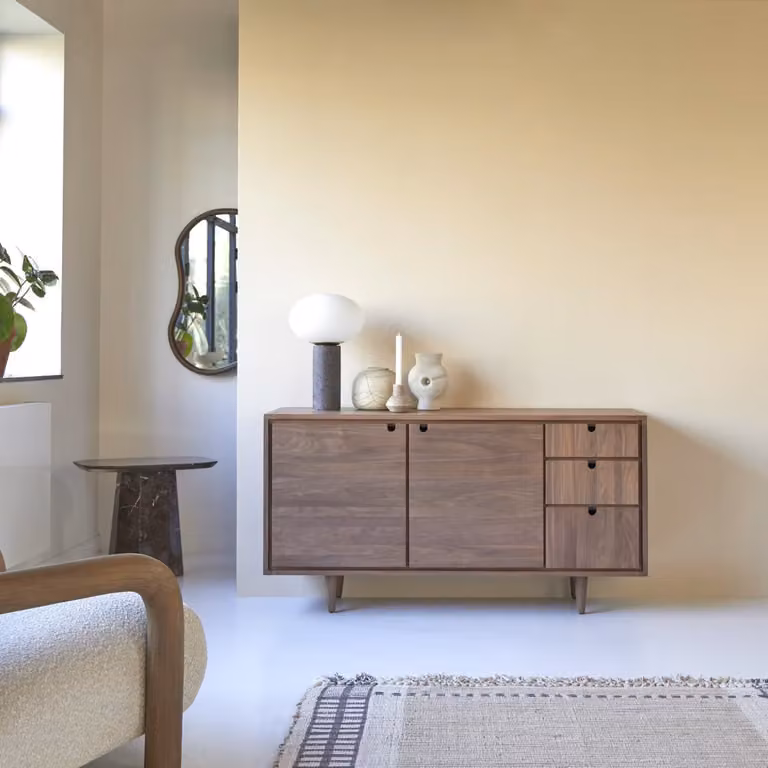 Tikamoon Jonak Massief Notenhouten Dressoir - Bruin - Breedte: 145 cm