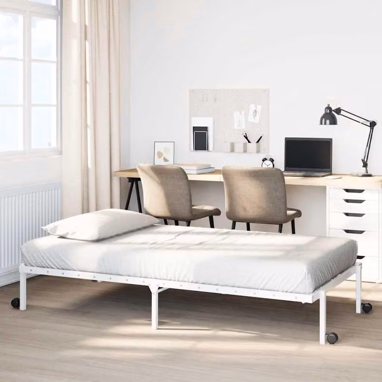 Wit metalen inklapbaar bedframe met wielen, B/D/H: 80 x 200 cm