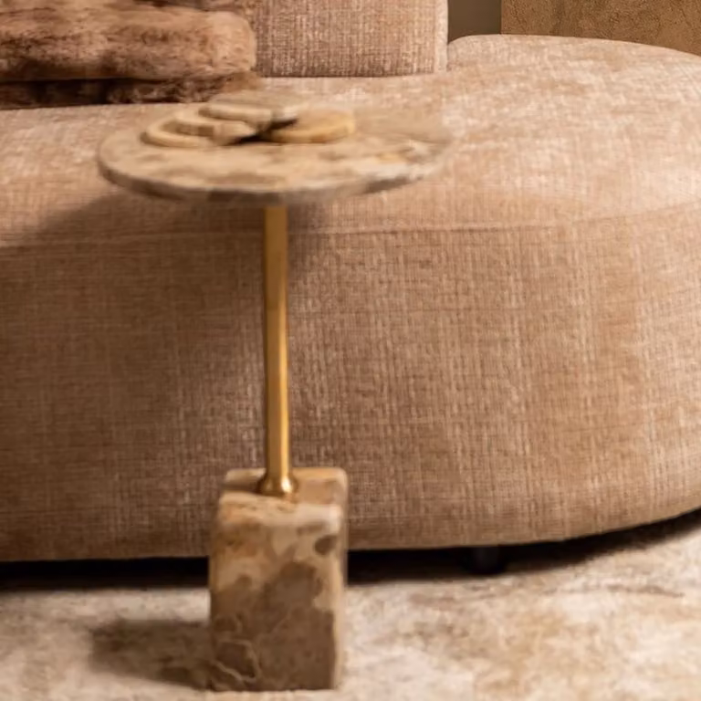 PTMD Bijzettafel Ebe Beige Marmer met rond blad, Hoogte: 55.0 cm, Breedte: 36.0 cm, Diepte: 36.0 cm
