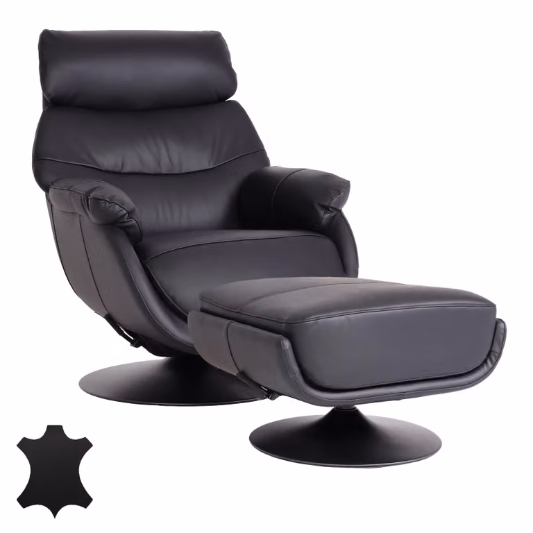 Mendler Relaxfauteuil met voetenbank, tv-fauteuil voor volwassenen, zwart