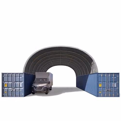 TOOLPORT Containeroverkapping 8x12m met grijs PRIMEtex zeil en statica