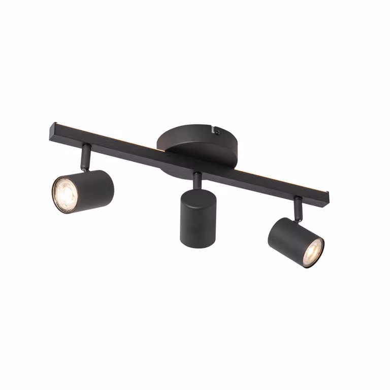 Qazqa Plafondspot zwart 3-lichts met backlight en verstelbare GU10 LED-spots