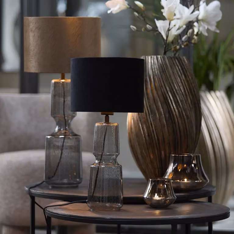 Light en Living LABIN tafellampvoet van glas in smoke en zwart, B/D/H: 12,5 x 12,5 x 39 cm