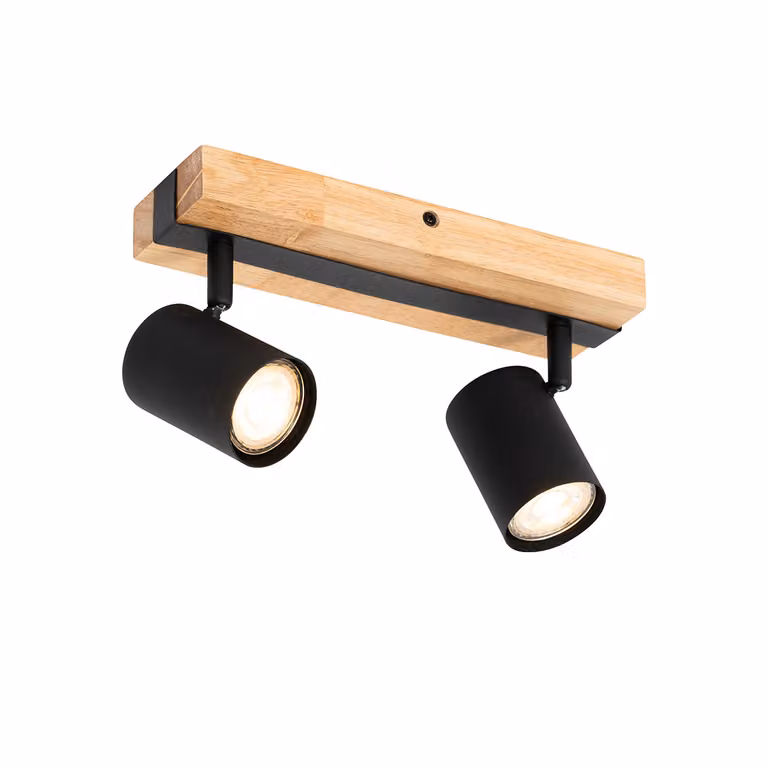 Qazqa Smart plafondspot zwart met hout 2-lichts draai- en kantelbaar met LED
