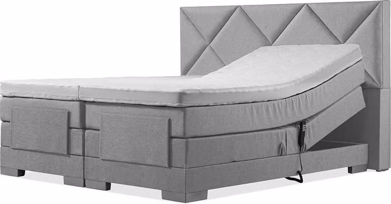 Elektrische Boxspring inclusief ruitvormig hoofdbord - Zilvergrijs - B/D/H: 140 x 210 cm