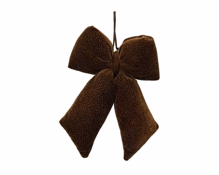 Donkerbruine fluwelen strik met stippen voor kerstdecoratie, 40 cm