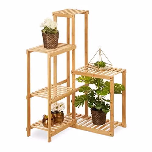Relaxdays Plantenrek hoek van bamboe met 6 etages, beige/bruin, H x B x D: 101 x 62 x 62 cm
