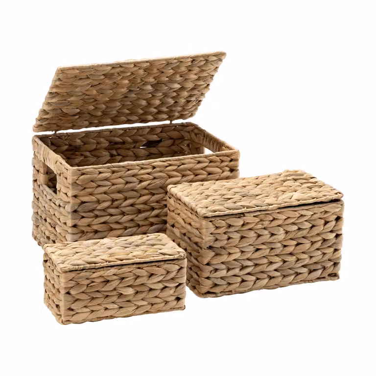 Dixie Lily 3-delige opbergset met deksel van waterhyacint met open weefpatroon