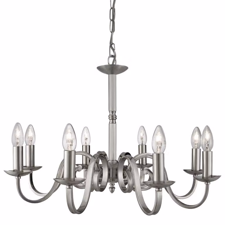 Searchlight Richmond Landelijke Kroonluchter 8-lichts Zilver met Glas 65 cm