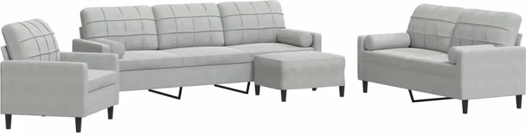 vidaXL 4-delige moderne loungeset met kussens en bolsters in lichtgrijs fluweel