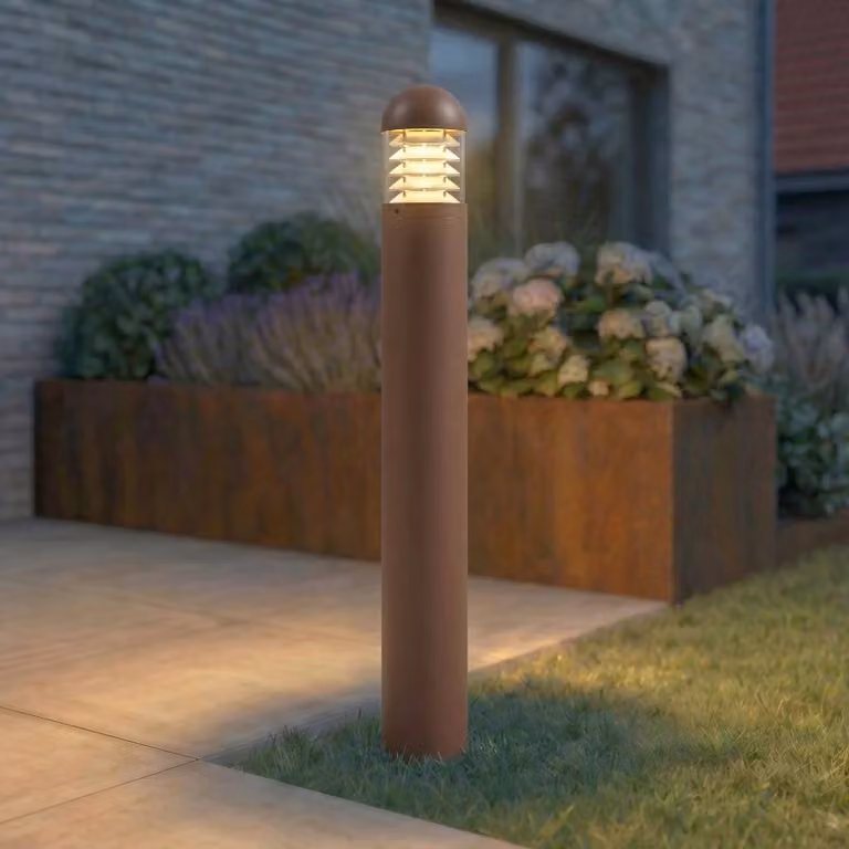 Lucande Skagena LED tuinpadverlichting, bruin, aluminium, Hoogte: 90 cm