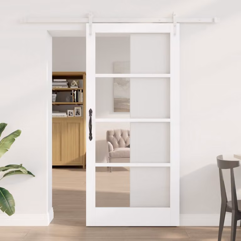 vidaXL Schuifdeur van massief grenenhout en glas - Wit - 93 x 202 cm
