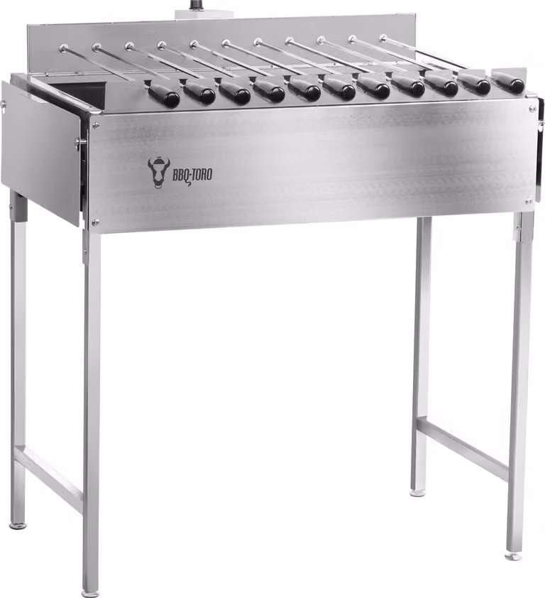 BBQ-Toro roestvrijstalen kolengrill met 11 spiezen en motor