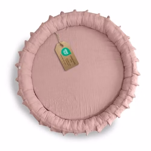Lilimaus Vloerkussen voor kinderen met ruche, Poederroze, Diameter: 90 cm, 100% mousseline katoen