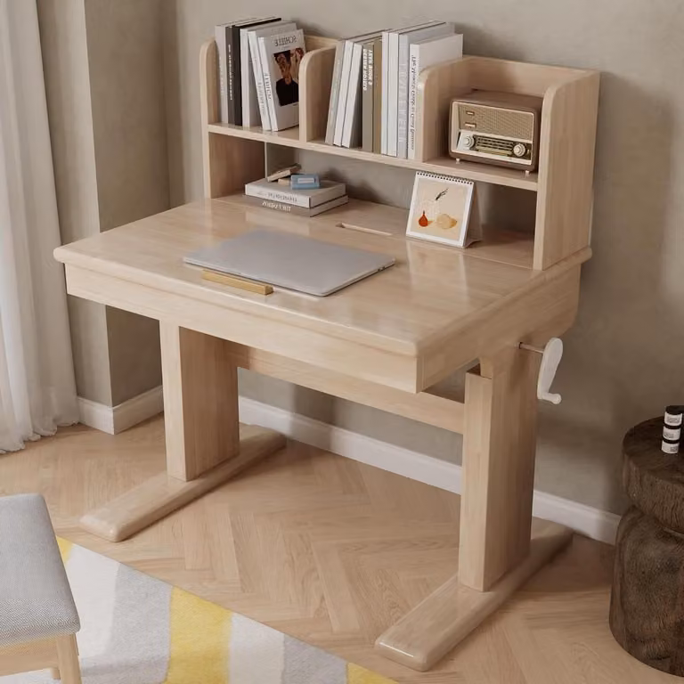 Verstelbaar Kinderbureau van Massief Hout in Natuur, 80 x 60 cm