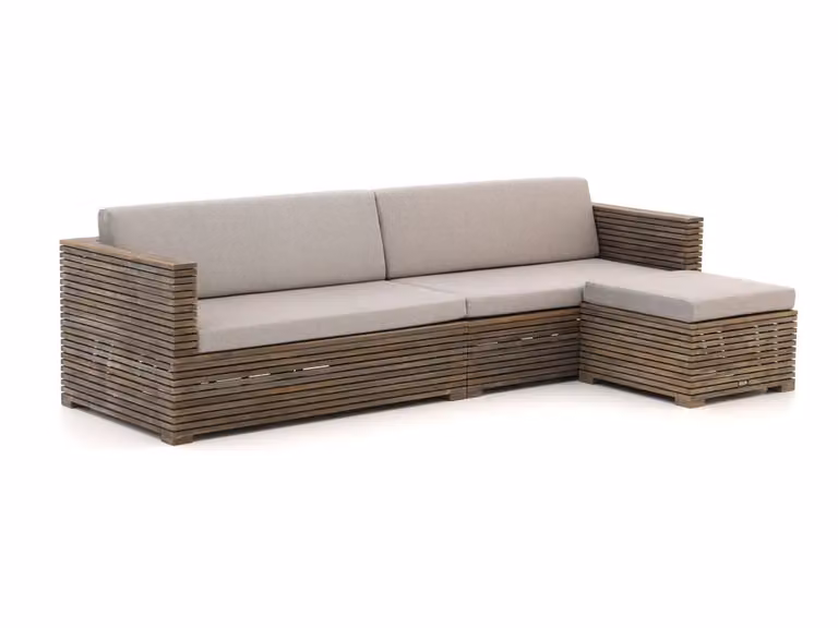 ROUGH loungeset met chaise longue, 3 personen, Old Teak, bruin/grijs