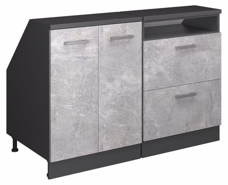 Vicco R-Line Keukenkast voor schuine wand Beton hout-effect, Set van 2 kastrompen, Breedte: 120 cm, Diepte: 60 cm, Model 60014