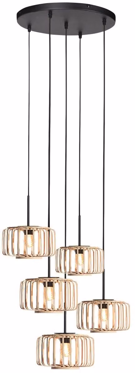 Steinhauer Hanglamp HaloSwap 5-lichts zwart bamboe en metaal Ø 50 cm
