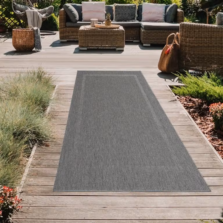 Klassiek sisal tapijt van Teppich-Traum met antracietkleurige rand, 80 x 200 cm