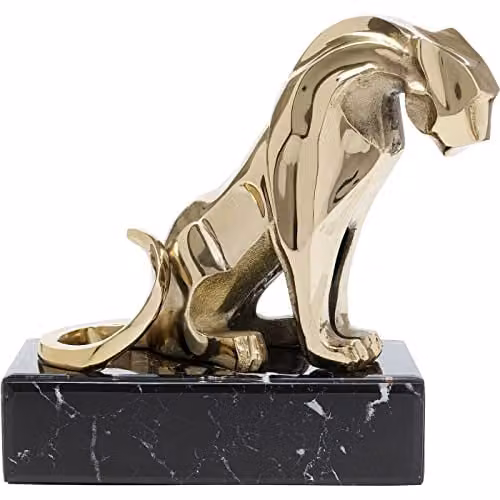Kare Decoratief Leeuwenfiguur op Marmer Goud/Zwart B: 31 cm, D: 20 cm, H: 34 cm