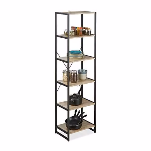 Relaxdays Boekenkast industrieel met 6 etages, staand rek in bruin en zwart, H 180 x B 50 x D 35 cm