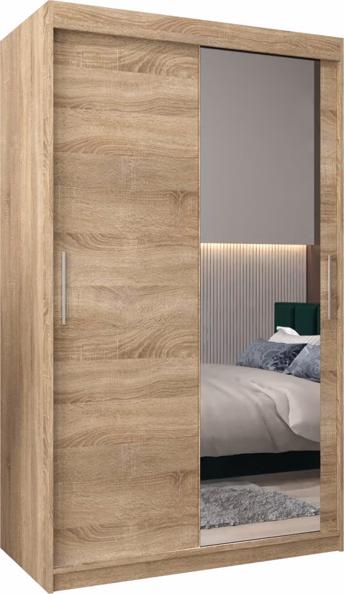 InspireMe TORM II Kledingkast met 2 schuifdeuren en 2 lades, Sonoma Eik, B/D/H: 120 x 62 x 200 cm