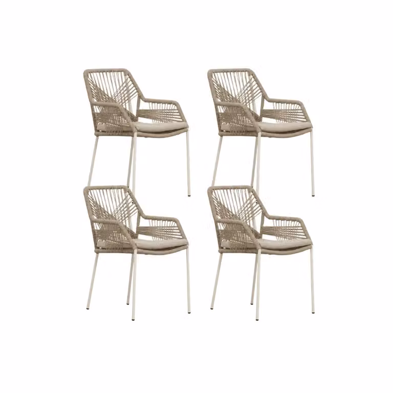 Seville tuinstoel set van 4 met touw en staal in beige